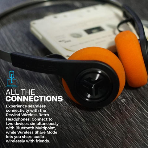 Jlab Rewind2 Wireless Retro 80S+90S Bluetooth Headphones, 20+ Hours Playtime, Custom Sound, Music Controls, Microphone, Rechargeable