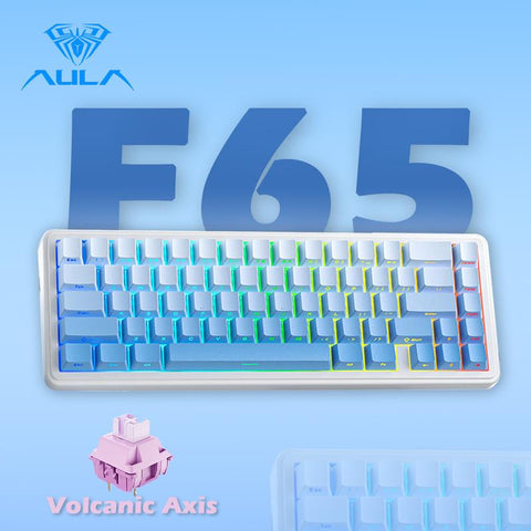 Aula F65 Mini Tri-Mode Wireless Mechanical Keyboard, 65 Percent Hot Swappable Gasket Custom Gaming Keyboard, Volcanic Switch,Rgb Backlit, Gradient Blue Bluetooth Keyboard Budget Creamy Keyboards Lighted Game Keyboard Computer Accessories Springtok