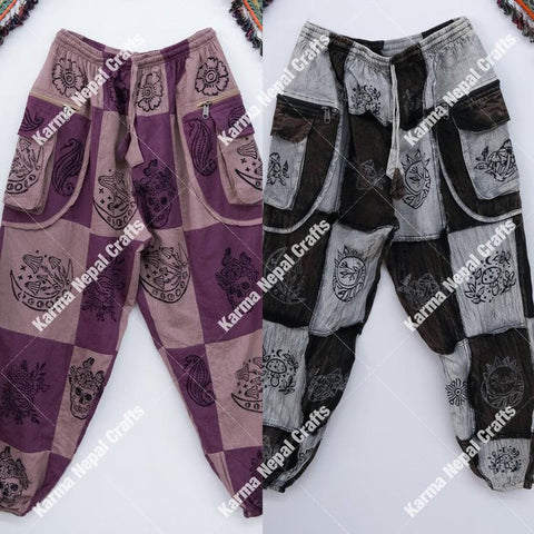 Patch Cotton Gothic Unisex Joggers, Gothic Patch Unisex Jogger Pants, plus Size Inclusive ,Hippie Trousers, Boho Style, Goth Fashion, Unisex Cotton Cargo Pants, Multi Pockets, Cotton Baggy Pants Big Menswear Festival