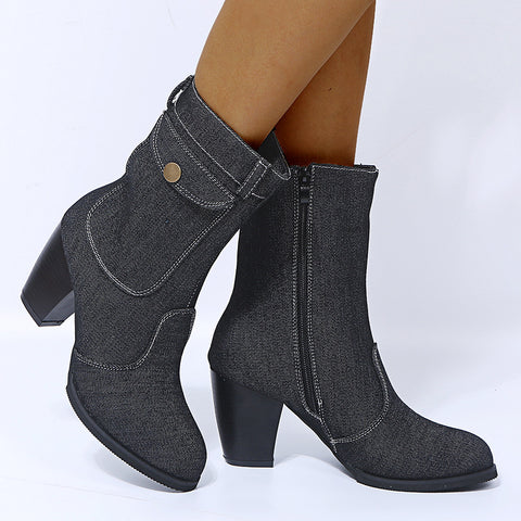 Denim Mid-calf Boots