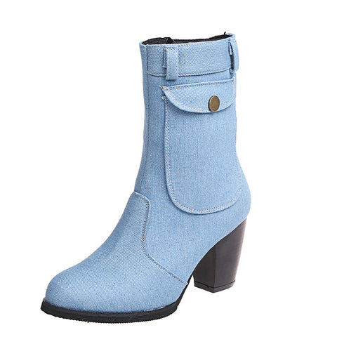 Denim Mid-calf Boots