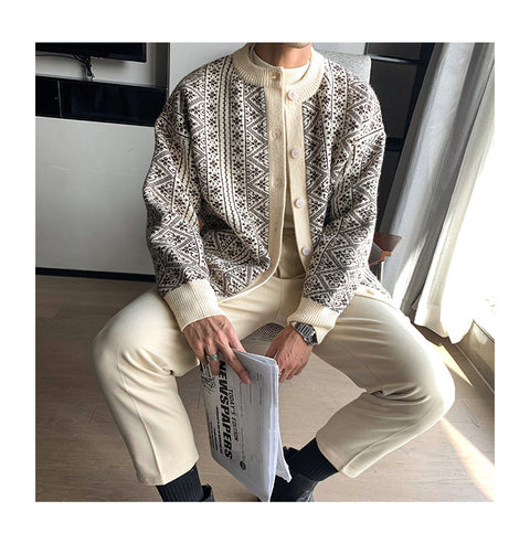 Patterned Button-front Cardigan