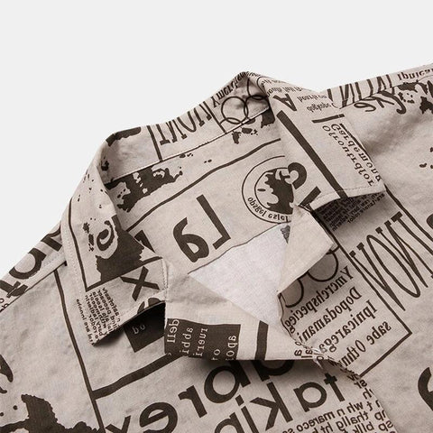 Men's Vintage Newspaper Print Hawaiian Shirt