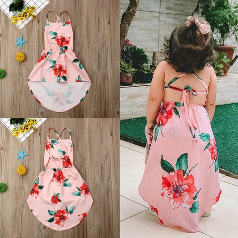 Kids' Floral Print High-Low Dress