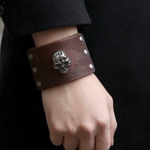 Cowhide Skull Bracelet For Men