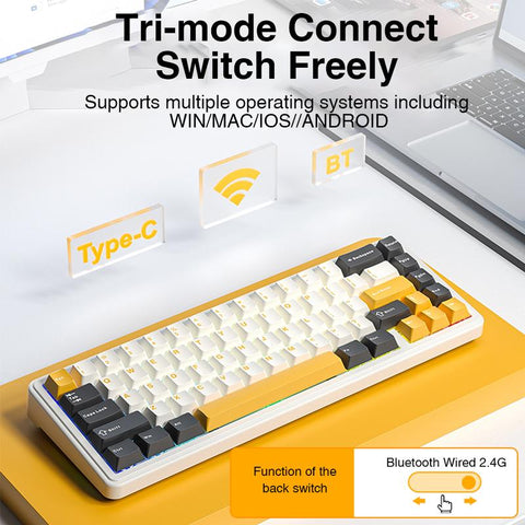 Aula F65 Mini Tri-Mode Wireless Mechanical Keyboard, 65 Percent Hot Swappable Gasket Custom Gaming Keyboard, Volcanic Switch,Rgb Backlit, Gradient Blue Bluetooth Keyboard Budget Creamy Keyboards Lighted Game Keyboard Computer Accessories Springtok