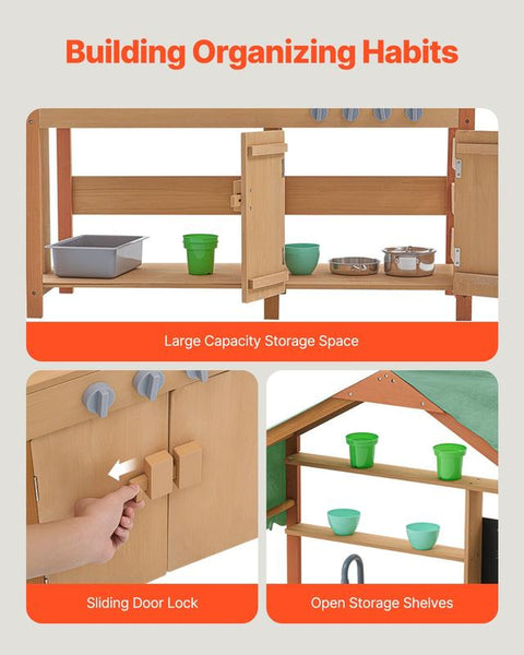 Wooden Mud Kitchen Outdoor Toy Play Kitchen Set for Kids Pretend Playset