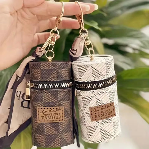 Mini Retro Coin Purse, Classic Pouch with Scarf Decor, Zipper Portable Multifunctional Lipstick Bag Vintage Flower Leather