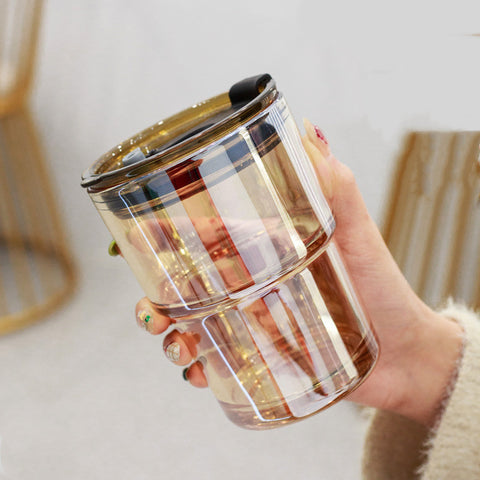 Creative Bamboo Glass Cup with Lid & Straw