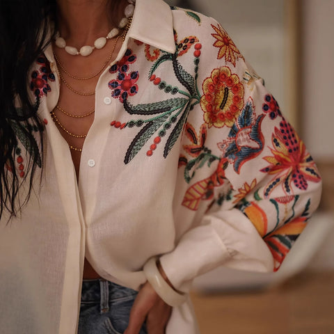 Loose Long Sleeve Printed Shirt