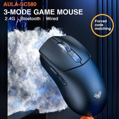 AULA SC580 Tri-Mode Wireless Gaming Mouse, 2.4G/BT5.0/USB-C, 10000 DPI Rechargeable Wireless Mouse, Gamer Mouse with 6 Programmable Buttons, Anti-Slip Stickers, Office Desktop Laptop PC Accessories Ergonomic Computer Mouse Bluetooth Budget Mouse Springtok