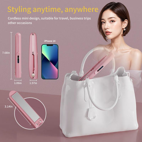 Mother'S Day 2025 Mini Portable Cordless Rechargeable USB Clipper Bangs Curl Straight Dual Purpose Dormitory Available Small Hair Straightener Comfort Pink Hair Curler