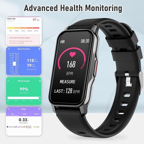 Health Fitness Tracker, Smart Watch with 24/7 Heart Rate Blood Pressure Sleep Monitor,126 Sports Modes,Ip68 Waterproof Step Calorie Counter Pedometer Activity Trackers for Android&Iphone Women Black