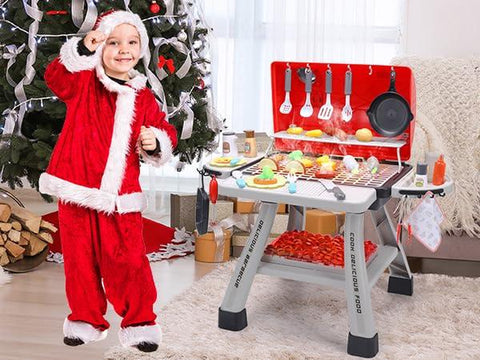 CUTE STONE BBQ Grill Playset, Kitchen Toy Set, Realistic Smoke BBQ Grill Playset with Toy Grill, Toy Kitchen Accessories