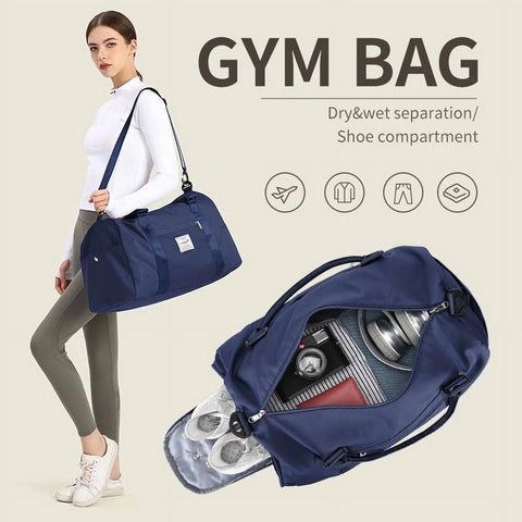 SYCNB Gym Bag for Women Men with Wet Pocket, Travel Duffle Bag Sport Gym Tote Bag with Shoe Compartment, Carry on Overnight Bag Hospital Bag Dark Blue SYCNB