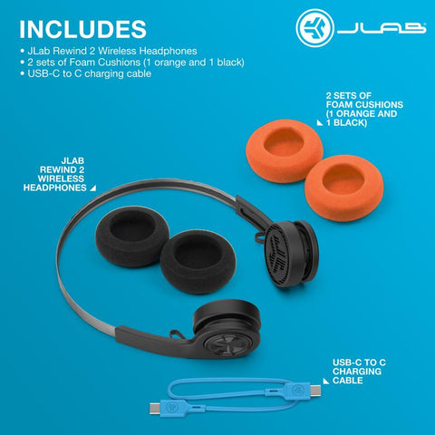 Jlab Rewind2 Wireless Retro 80S+90S Bluetooth Headphones, 20+ Hours Playtime, Custom Sound, Music Controls, Microphone, Rechargeable