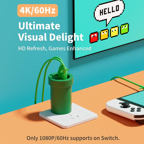 POWKONG Portable 65W Gan Switch Charging Dock&Hub Compatible with Nintendo Switch Oled/Switch, Swith Docking Station for TV with 4K 60Hz HDMI/USB-C PD Fast Charging/Usb 2.0, Green