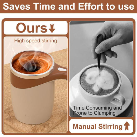 Self Stirring Coffee Mug, Rechargeable Automatic Coffee Stirring Mixing Mug, Electric Funny Self Mixing Cup, Stainless Steel Travel Coffee Cup for Office(Brown) Stirring Coffee Cup Drinkware Reuse Self Stirring Cup