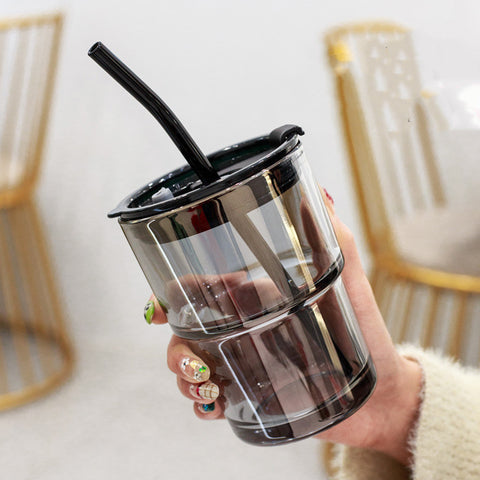 Creative Bamboo Glass Cup with Lid & Straw