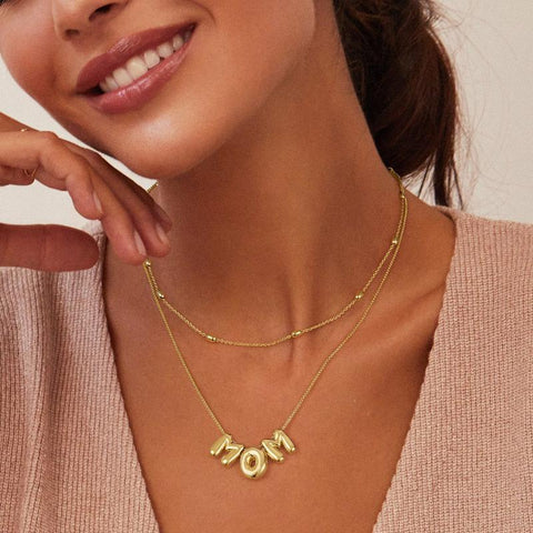 Kissyan Mama Necklace for Women, 14K Gold Plated Bubble Mom Pendant Necklace for New Mum Wife, Fashion Jewelry Gift for Mother'S Day