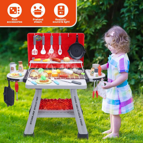 CUTE STONE BBQ Grill Playset, Kitchen Toy Set, Realistic Smoke BBQ Grill Playset with Toy Grill, Toy Kitchen Accessories