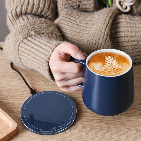 APEKX 2024 Upgraded Self-Heating Ceramic Mug - Stable 130°F Temperature, 15W Wireless Phone Charging, 12.8 Fl Oz Capacity - USB-C Enabled. (Deep Navy)