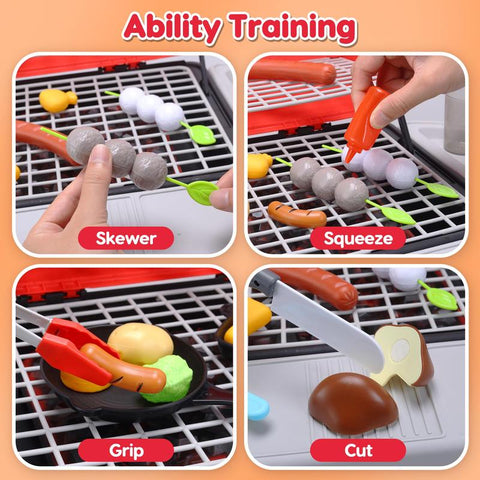 CUTE STONE BBQ Grill Playset, Kitchen Toy Set, Realistic Smoke BBQ Grill Playset with Toy Grill, Toy Kitchen Accessories