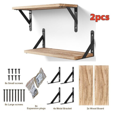 2x Wooden Floating Shelves