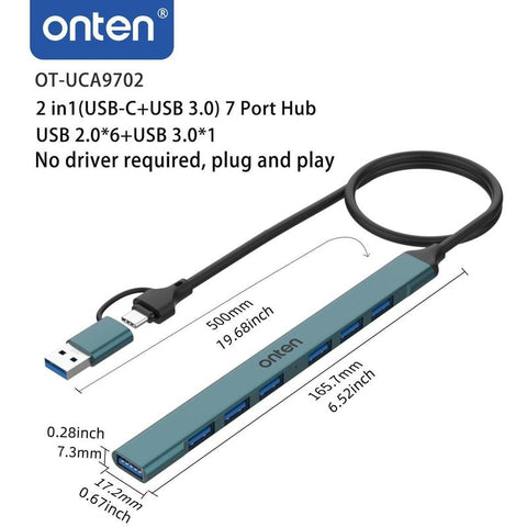 ONTEN USB-C & USB-A Hub, Multi-Purpose USB 2.0 Hub with OTG Function, Portable USB Extension Data & Charging Hub for Home Office, USB Hubs, Tablet & Computer Accessories