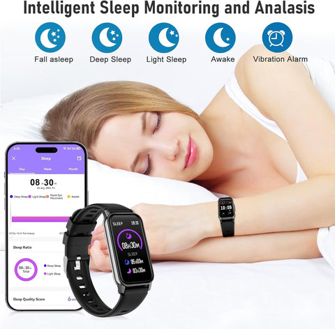 Health Fitness Tracker, Smart Watch with 24/7 Heart Rate Blood Pressure Sleep Monitor,126 Sports Modes,Ip68 Waterproof Step Calorie Counter Pedometer Activity Trackers for Android&Iphone Women Black