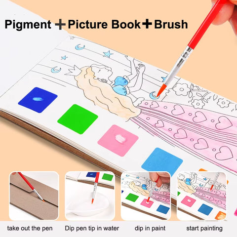 12Pages Coloring Books Portable Watercolor Painting Book Graffiti Picture Books Painting Drawing Toys for Children Gift