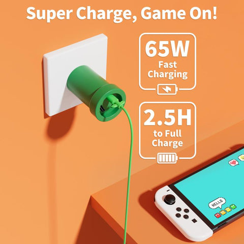 POWKONG Portable 65W Gan Switch Charging Dock&Hub Compatible with Nintendo Switch Oled/Switch, Swith Docking Station for TV with 4K 60Hz HDMI/USB-C PD Fast Charging/Usb 2.0, Green