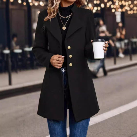 Solid Color Women's Woolen Coat