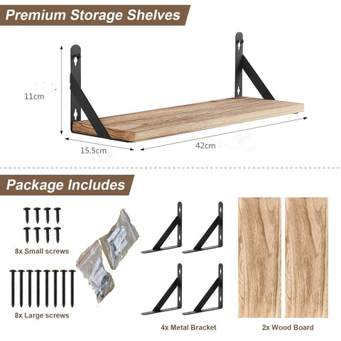 2x Wooden Floating Shelves