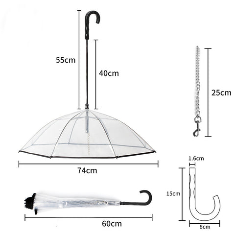 Pet's Transparent Umbrella with Traction Chain