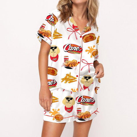 Raising Chicken Silky Satin Pajama Set for Women Print Comfy Satin Sleepwear & Loungewear Pjs Printing Silky Top & Bottoms - SHESHOW