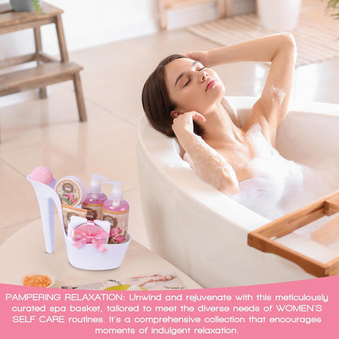 Mothers Day Gifts for Mom - Spa Gift Baskets for Women - 8 Pcs Luxury Rose Scented Heel Shoe Design Bath and Body Spa Set-Self Care Package for Women, Presents for Mom, Body Care Set for Her