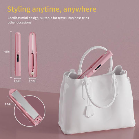 Mother'S Day 2025 Mini Portable Cordless Rechargeable USB Clipper Bangs Curl Straight Dual Purpose Dormitory Available Small Hair Straightener Comfort Pink Hair Curler