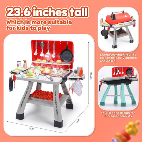 CUTE STONE BBQ Grill Playset, Kitchen Toy Set, Realistic Smoke BBQ Grill Playset with Toy Grill, Toy Kitchen Accessories