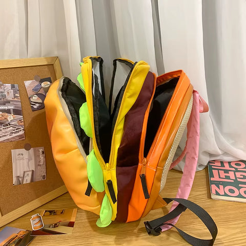 Cartoon Cute Multi-Storey Hamburger Travel Backpack Women Large Capacity Personality Waterproof School Backpacks for Girls Gift