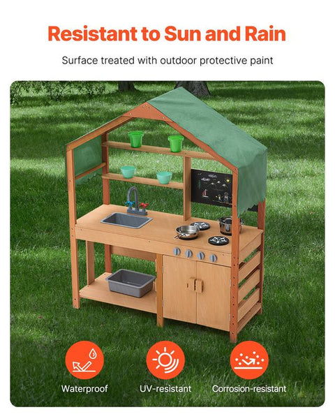 Wooden Mud Kitchen Outdoor Toy Play Kitchen Set for Kids Pretend Playset