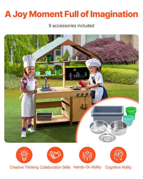 Wooden Mud Kitchen Outdoor Toy Play Kitchen Set for Kids Pretend Playset