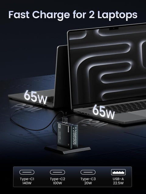 MOVE SPEED 140W USB C Charger PD3.1 Gan 4-Port Compact Laptop Wall Charger Foldable Plug 3Xusb-C Ports Fast Charging for Macbook Pro/Air, Iphone, Ipad Pro, Dell XPS Etc (With 140W Cable)