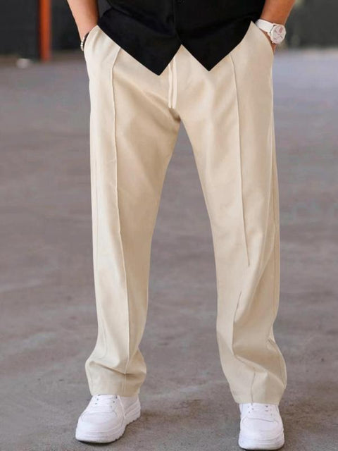 Men'S Solid Color Long Leg Pants, Regular Fit Casual Comfy Trousers for Spring & Fall, Men Bottoms for Daily Wear, Clothing