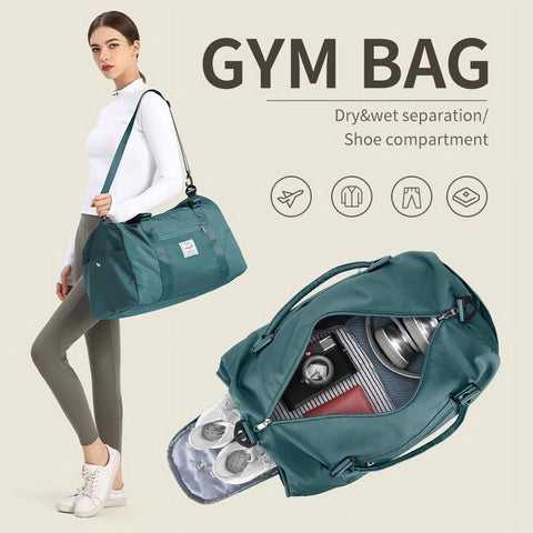 SYCNB Gym Bag for Women Men with Wet Pocket, Travel Duffle Bag Sport Gym Tote Bag with Shoe Compartment, Carry on Overnight Bag Hospital Bag Dark Blue SYCNB