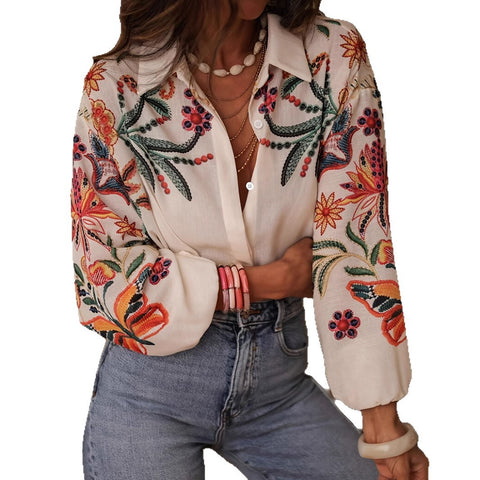 Loose Long Sleeve Printed Shirt