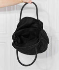 Justin Taylor Beach Date Straw Rattan Handbag in Black