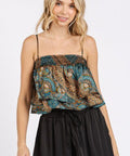 Mittoshop Paisley Patchwork Print Satin Ruffle Crop Cami