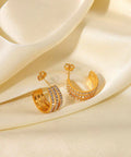 Stainless Steel Inlaid Zircon C-Hoop Earrings