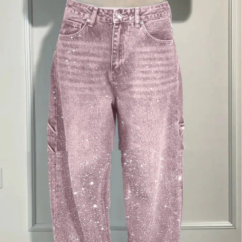 Ins Shiny Loose Wide Jeans With Pockets